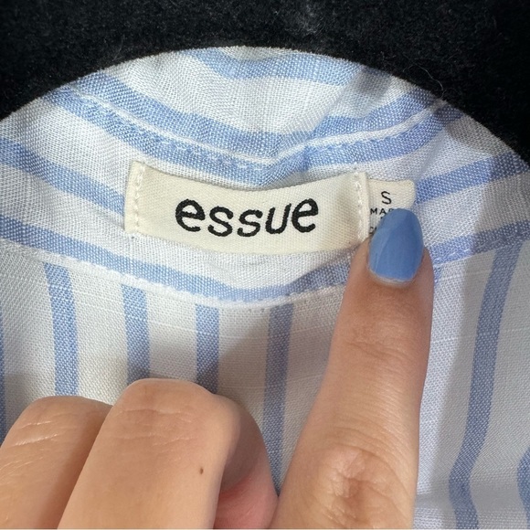 Essue Striped Coastal Beach Linen Like Material Button Down Top Summer Vacation - Picture 5 of 5
